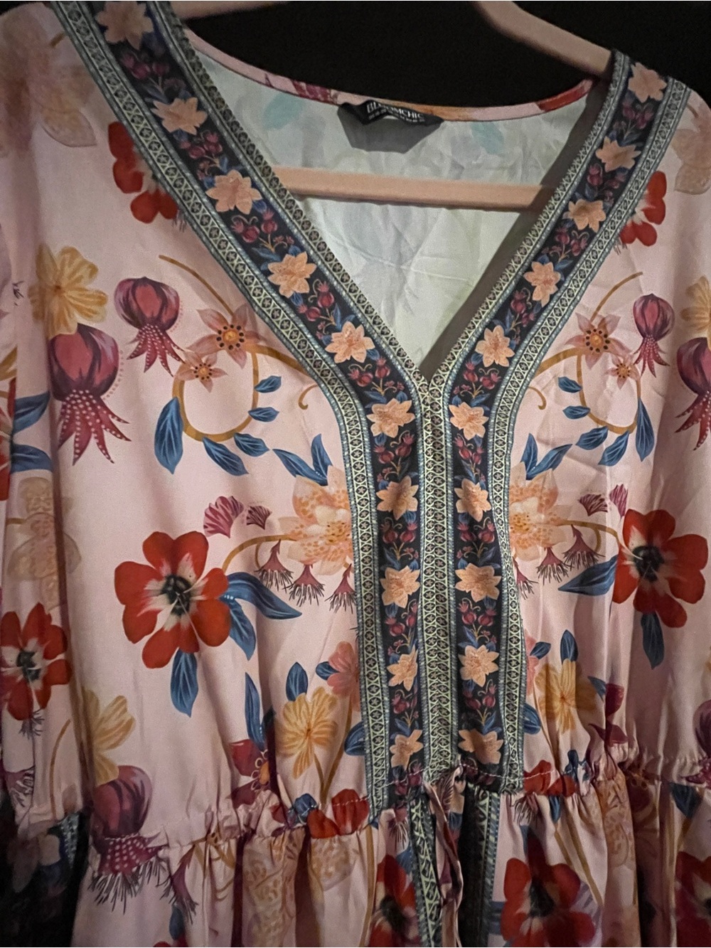 BloomChic Pink Floral Midi Dress with Red & Blue Accents - Picture 3 of 3